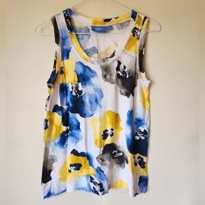 Vera Wang Floral Sleeveless Top - Blue, Yellow, Black PM